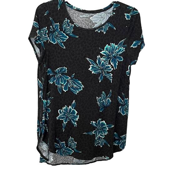 Apt. 9 Tops - APT. 9 ESSENTIALS CAP SLEEVE HIGH-LOW BLOUSE, WOMENS, XL, BLACK GREY BLUE FLORAL